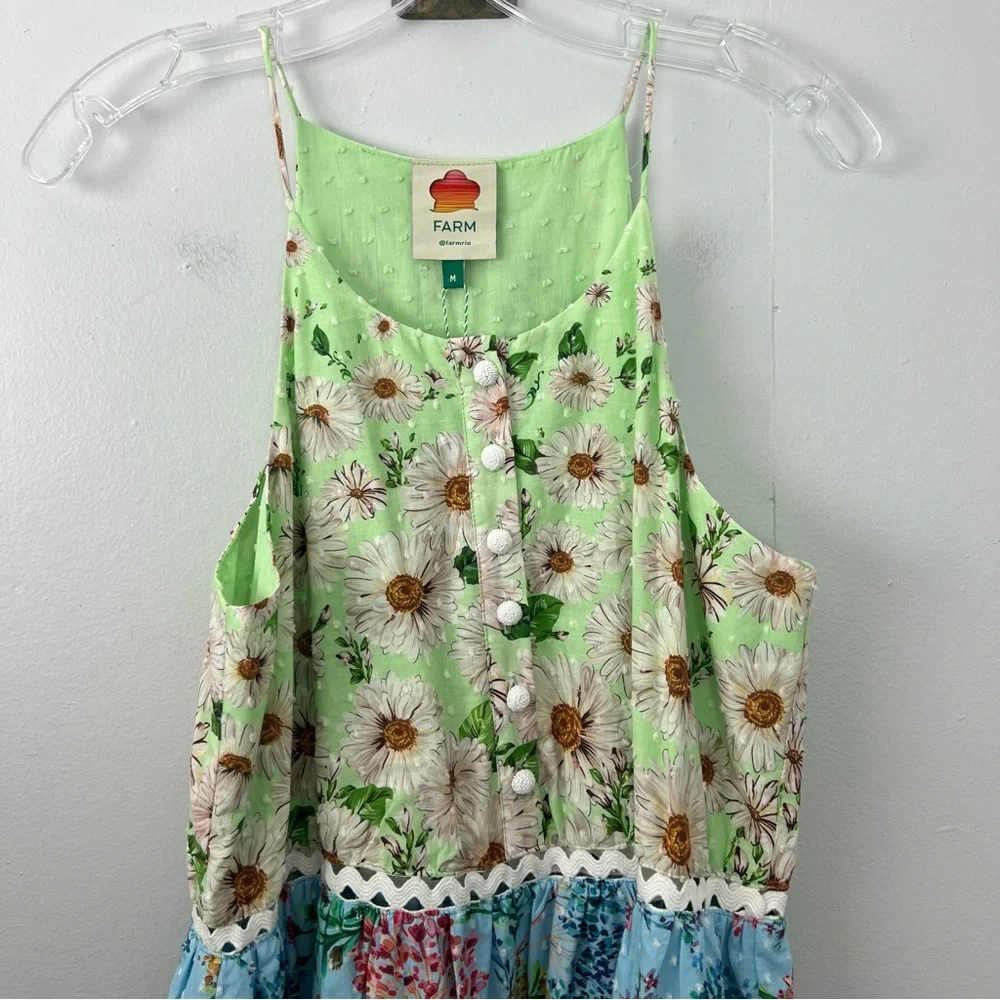 Farm Rio NWT Swiss Dot Mixed Floral MIDI Dress Multi Colored - Picture 3 of 11